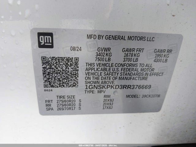 1GNSKPKD3RR376669 Chevrolet Tahoe 4wd Z71
