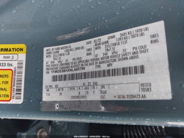 1FMDE5BHXNLA85790 Ford Bronco Outer Banks
