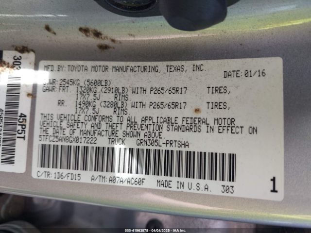 5TFCZ5AN8GX017222 Toyota Tacoma Trd Sport