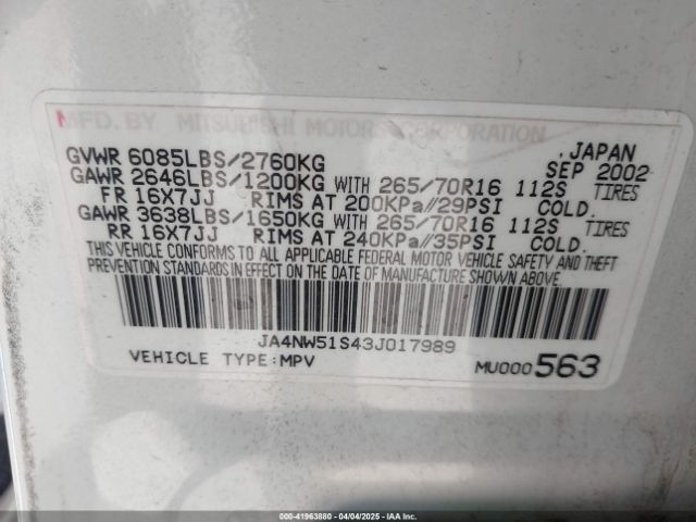 2003 MITSUBISHI MONTERO JA4NW51S43J017989 Photo 8