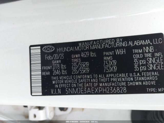5NMJE3AEXPH236828 Hyundai Tucson Limited