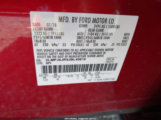 2LMPJ6JR9JBL49816 Lincoln Mkx Premiere