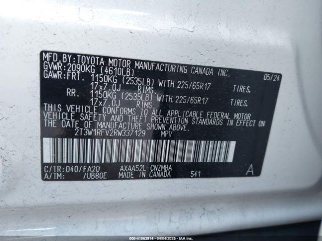 2T3W1RFV2RW337129 Toyota Rav4 Xle