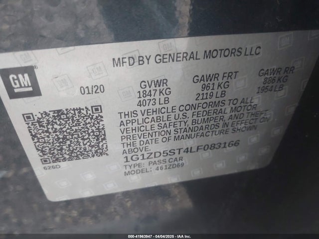 1G1ZD5ST4LF083166 Chevrolet Malibu Fwd Lt