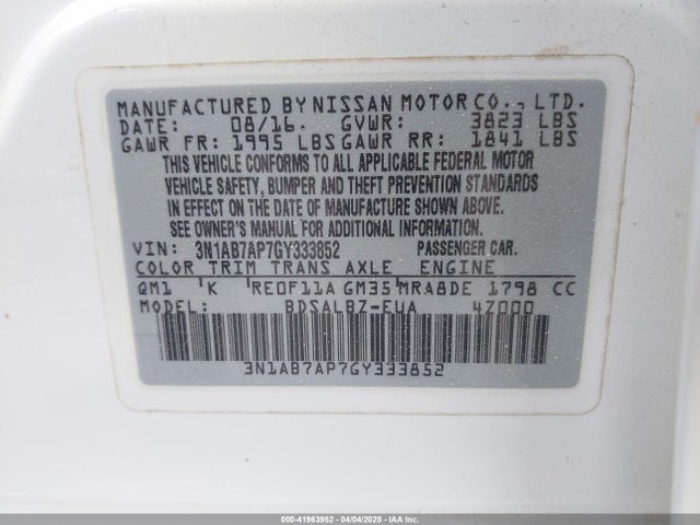 3N1AB7AP7GY333852 Nissan SENTRA S