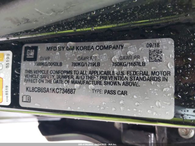 KL8CB6SA1KC734687 Chevrolet Spark Ls Cvt