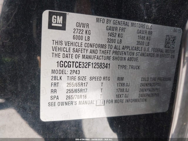1GCGTCE32F1258341 Chevrolet Colorado Z71
