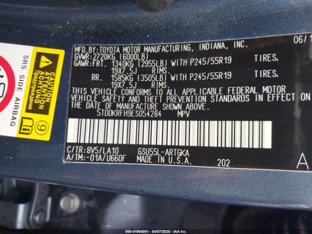 5TDDKRFH9ES054284 Toyota Highlander Limited Platinum V6