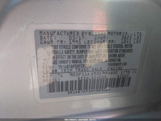 Nissan SENTRA SV 2017 3N1AB7AP5HY289013 Image 9