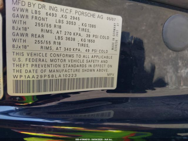 2008 PORSCHE CAYENNE WP1AA29P58LA10223 Photo 8