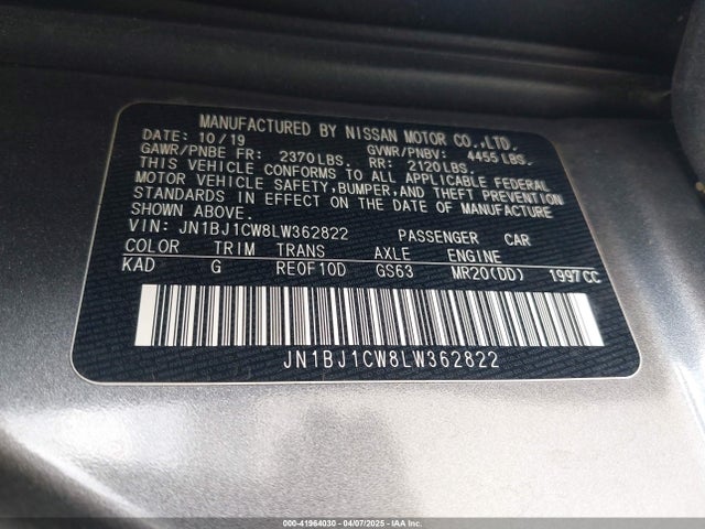 JN1BJ1CW8LW362822 Nissan Rogue Sport Sv Awd Xtronic Cvt