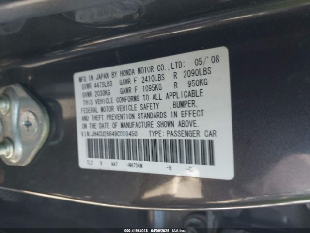 2009 ACURA TSX JH4CU26649C009450 Photo 8