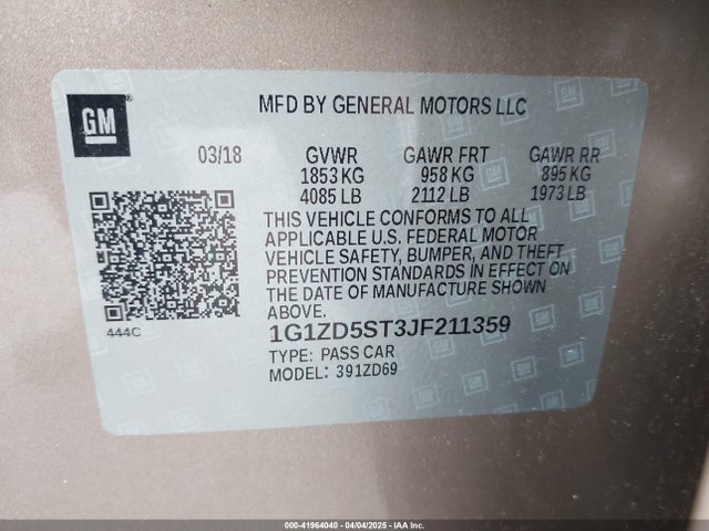 1G1ZD5ST3JF211359 Chevrolet MALIBU LT