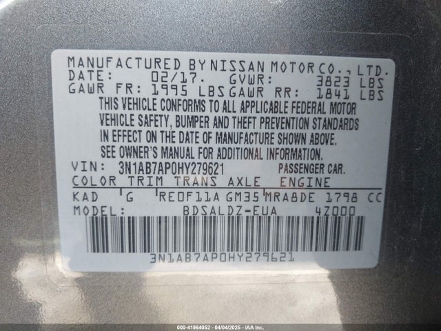 3N1AB7AP0HY279621 Nissan SENTRA SV