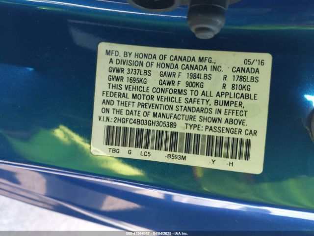 2HGFC4B03GH305389 Honda Civic Lx-p
