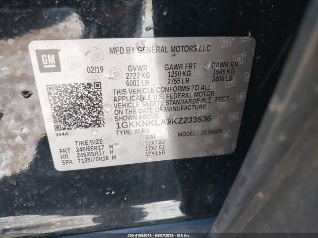 1GKKNKLA2KZ233536 GMC Acadia Sle-1