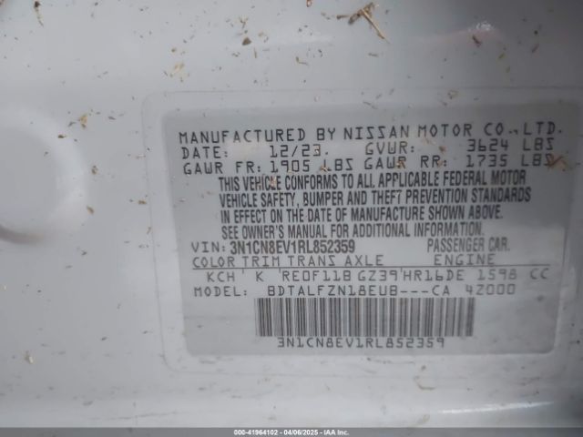 3N1CN8EV1RL852359 Nissan Versa 1.6 Sv