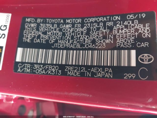 JTDEPRAE8LJ046223 Toyota COROLLA LE