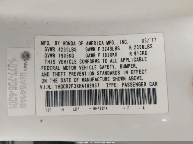 1HGCR2F3XHA189957 Honda ACCORD LX