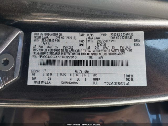 1FMCU0GX5FUC27010 Ford ESCAPE SE