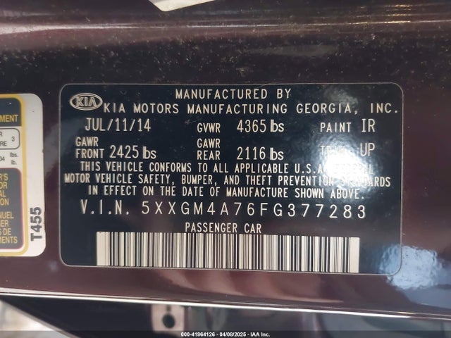 5XXGM4A76FG377283 KIA dohc gdi theta ii