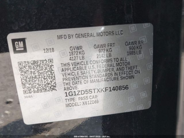 1G1ZD5STXKF140856 Chevrolet MALIBU LT