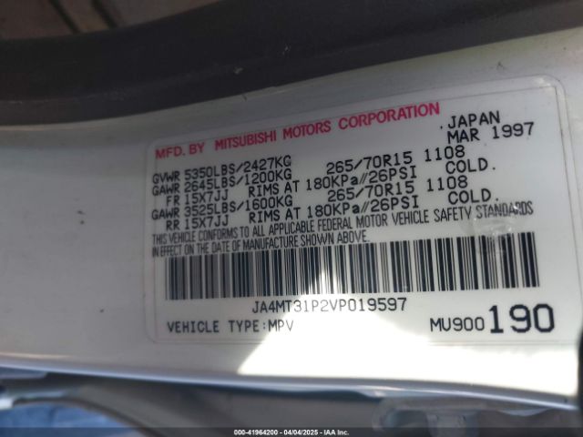 1997 MITSUBISHI MONTERO SPORT JA4MT31P2VP019597 Photo 8