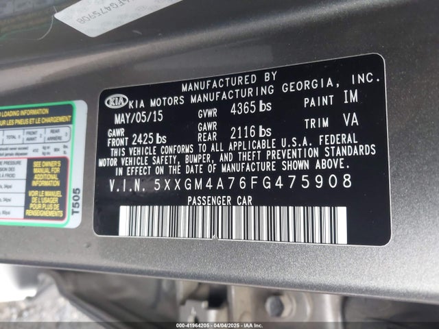 5XXGM4A76FG475908 KIA Optima Lx