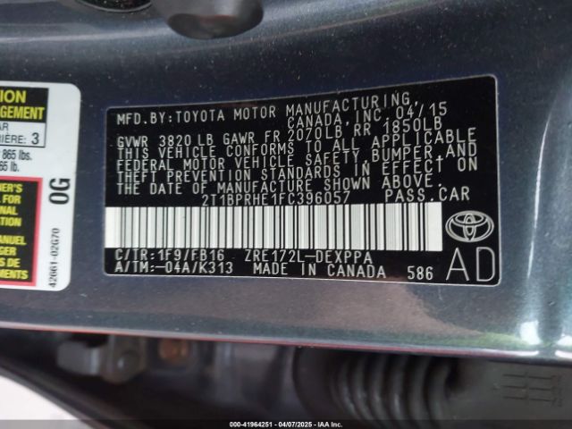 2T1BPRHE1FC396057 Toyota Corolla Le Eco Plus