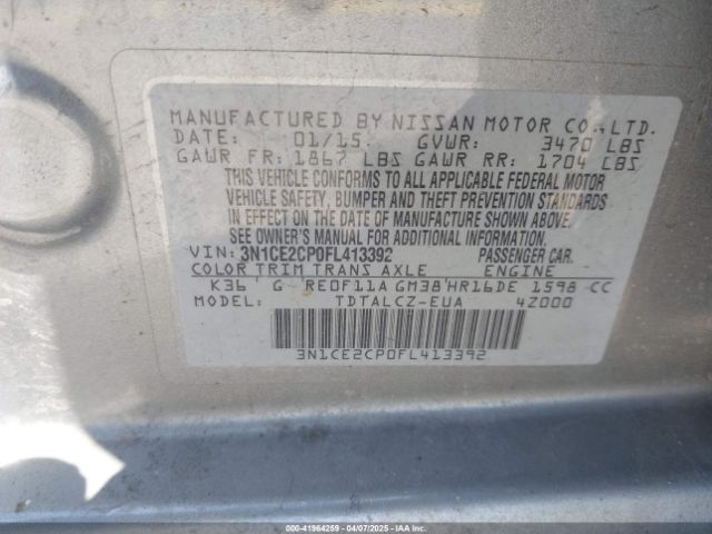 3N1CE2CP0FL413392 Nissan Versa Note S Plus