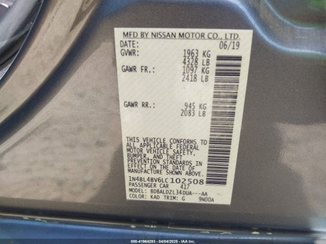 1N4BL4BV6LC102508 Nissan Altima S Fwd