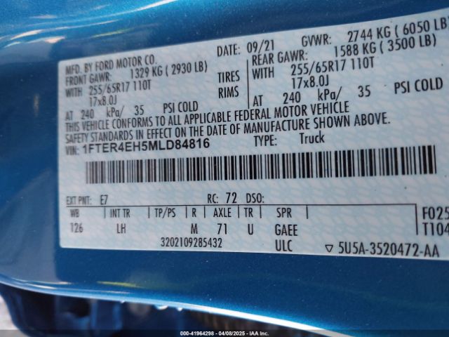 1FTER4EH5MLD84816 Ford Ranger Xlt