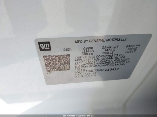 1G1ZC5STXRF210417 Chevrolet Malibu Fwd 1fl