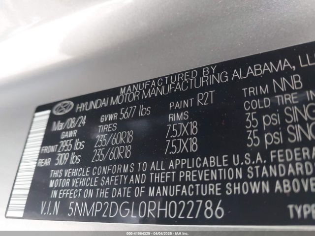 5NMP2DGL0RH022786 Hyundai Santa Fe Sel