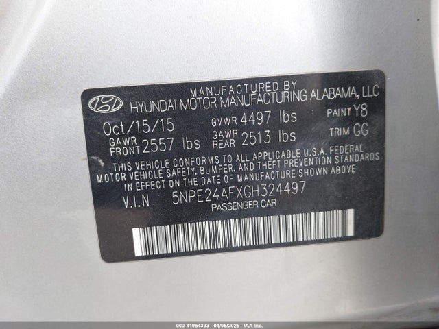 5NPE24AFXGH324497 Hyundai SONATA SE