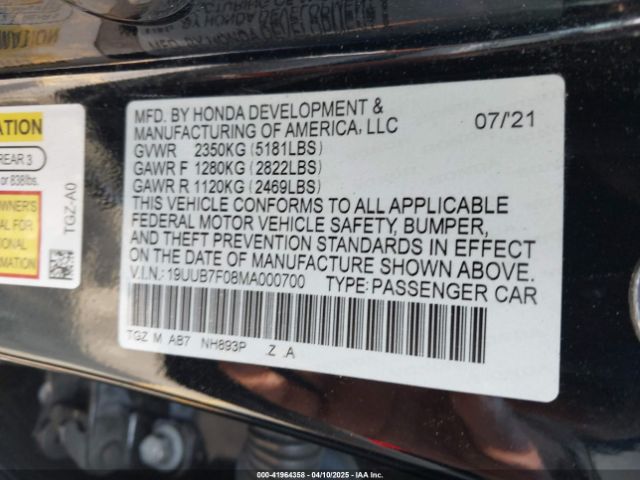 19UUB7F08MA000700 Acura Tlx Type S