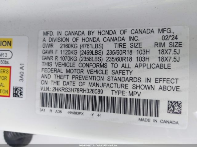 2HKRS3H78RH328089 Honda Cr-v Ex-l 2wd