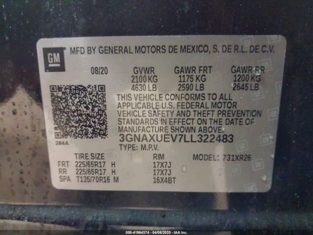 2020 CHEVROLET EQUINOX 3GNAXUEV7LL322483 Photo 8