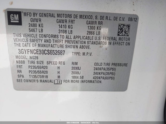 2012 CADILLAC SRX 3GYFNCE30CS652687 Photo 8