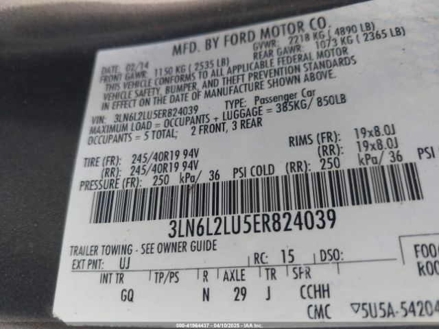 3LN6L2LU5ER824039 Lincoln MKZ HYBRID