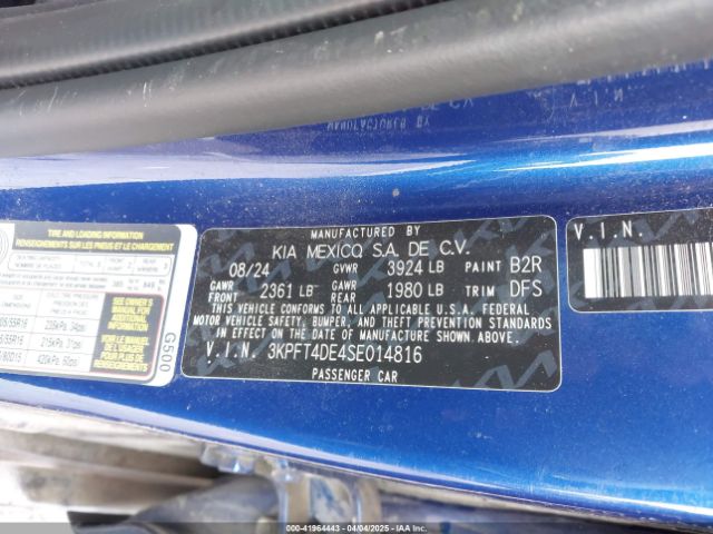 3KPFT4DE4SE014816 KIA K4 Lxs