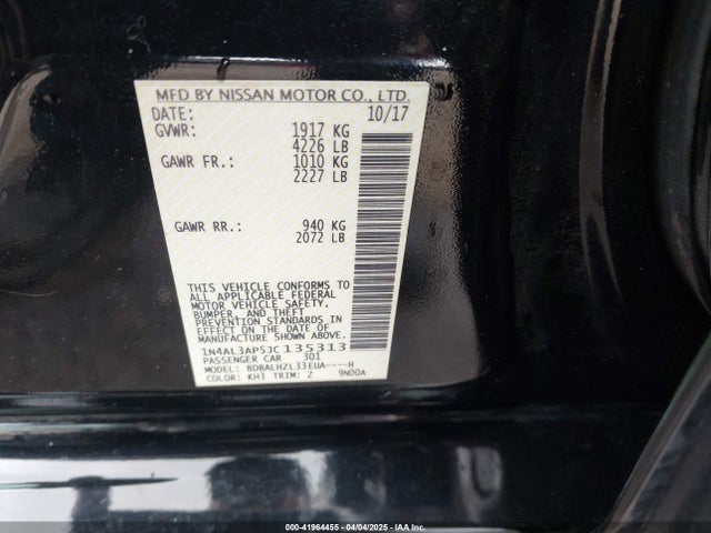 1N4AL3AP5JC135313 Nissan Altima 2.5 Sr