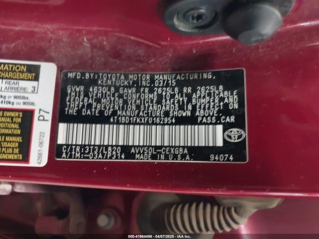4T1BD1FKXFU162954 Toyota Camry Hybrid Xle
