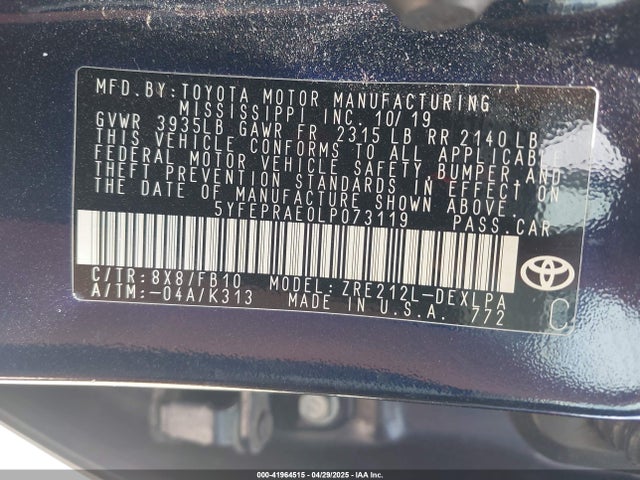 5YFEPRAE0LP073119 Toyota COROLLA LE