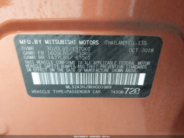 ML32A3HJ9KH003989 Mitsubishi MIRAGE ES