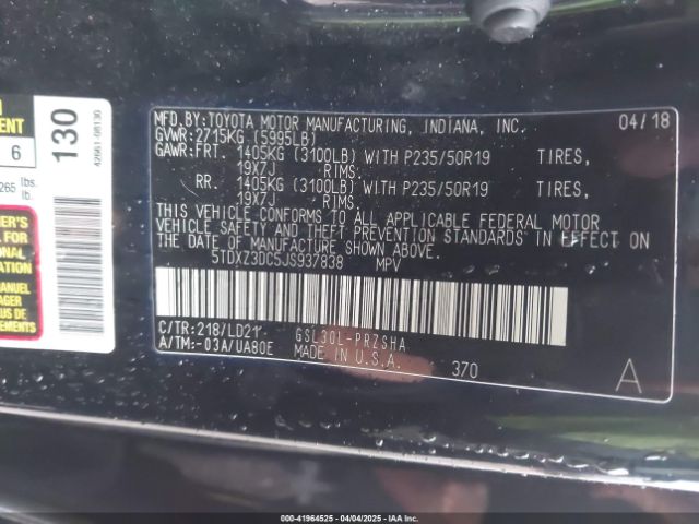 5TDXZ3DC5JS937838 Toyota Sienna Se 8 Passenger