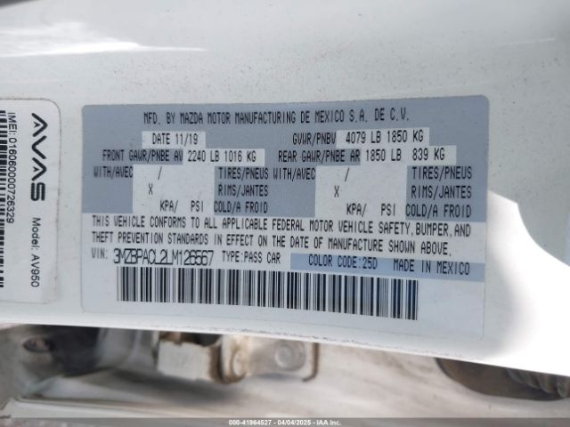 3MZBPACL2LM126567 Mazda Mazda3 Select Package