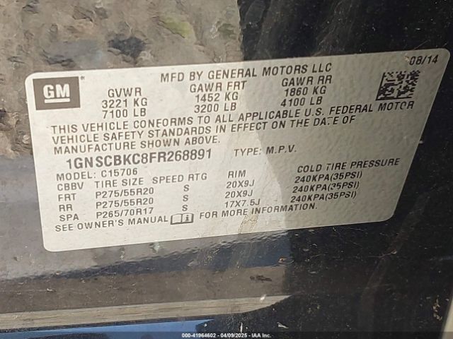 1GNSCBKC8FR268891 Chevrolet Tahoe Lt