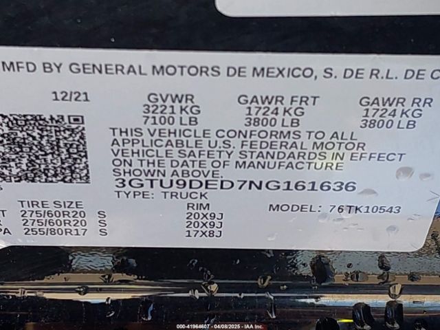 3GTU9DED7NG161636 GMC Sierra 1500 Limited 4wd  Short Box Slt