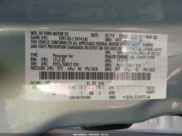 1FADP5AU9EL519720 Ford C-max Hybrid Se